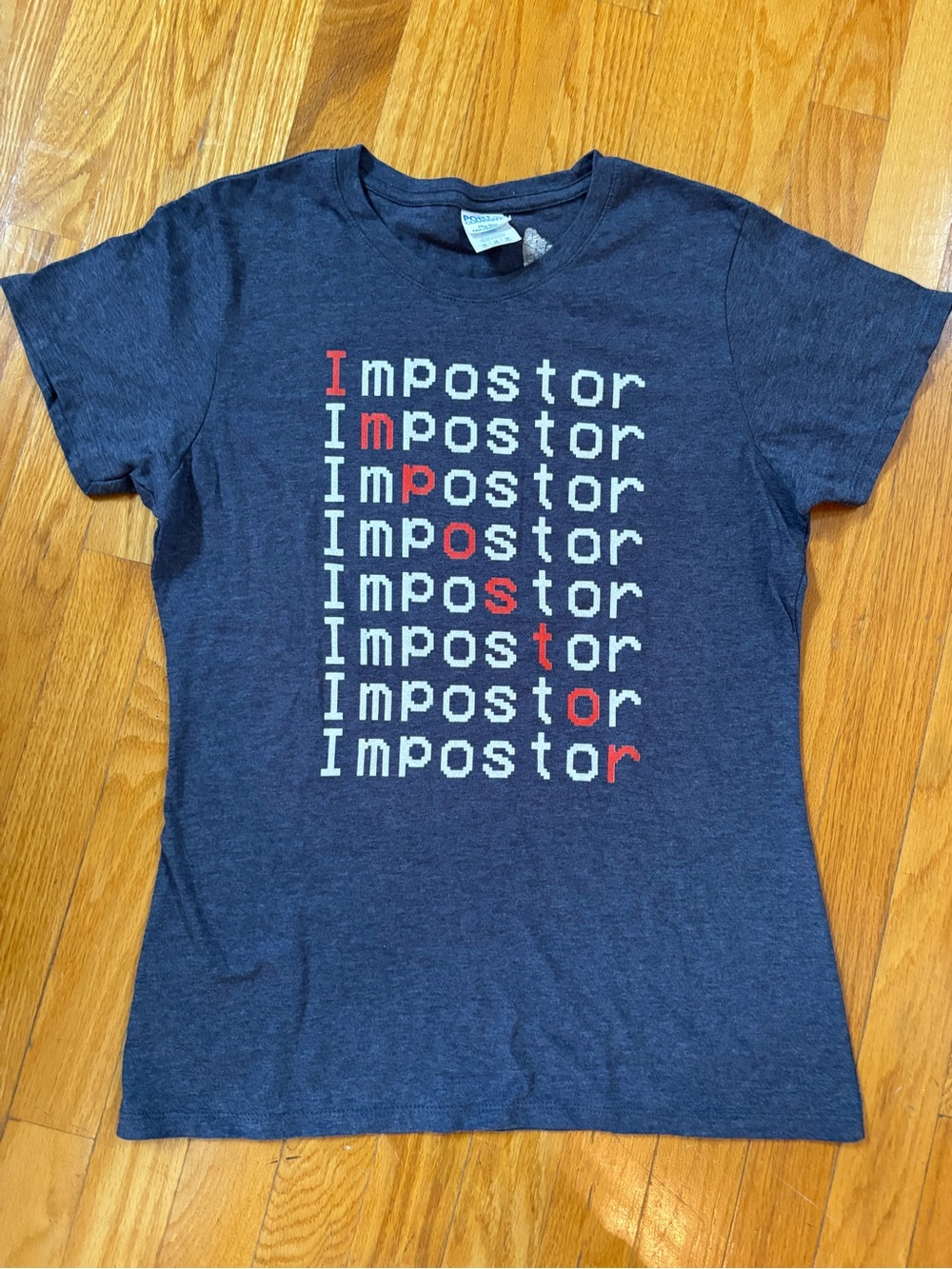 Woman’s heather blue 'Impostor' Graphic Tee size M